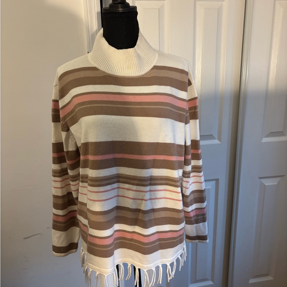 Preswick & Moore Striped Cowl Neck Sweater - Cream, Pink, Brown